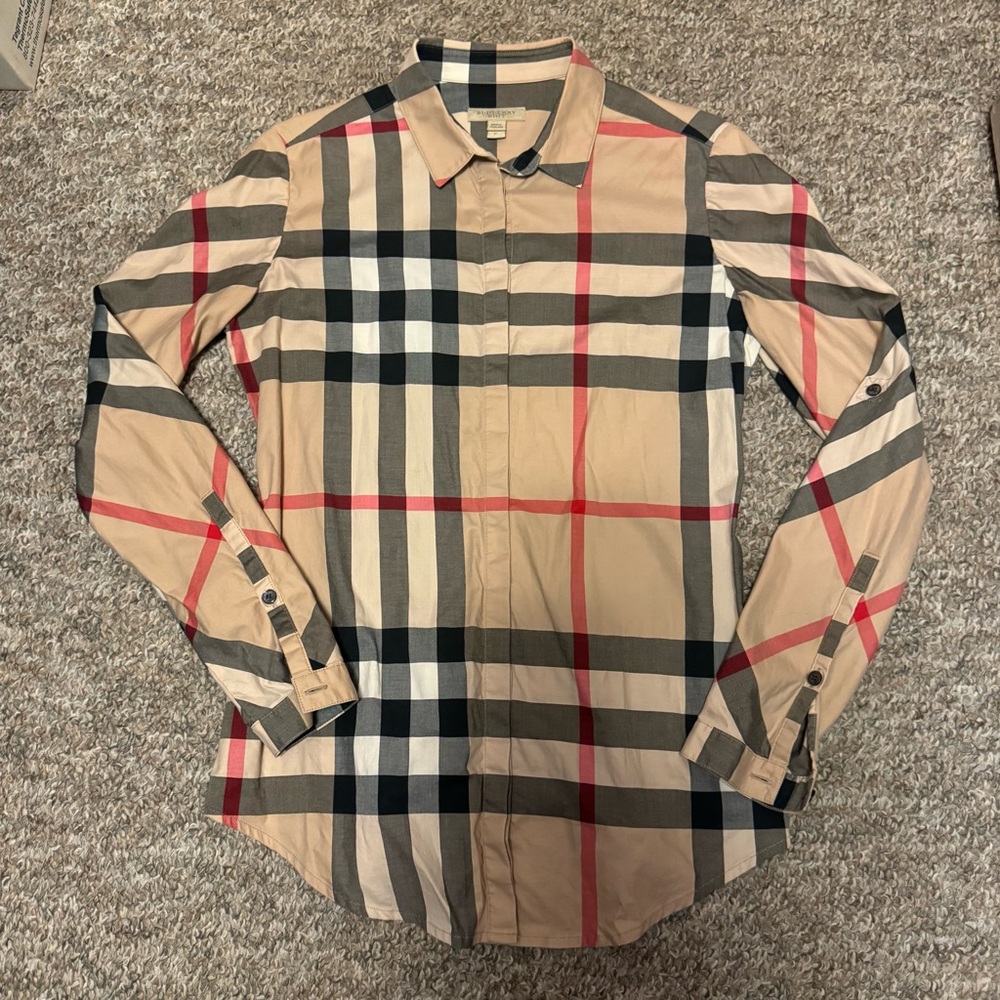 Burberry Beige Black Red Check Button-Down Shirt